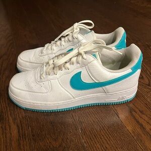 Nike Adult White and Teal AF-1  Sneakers
